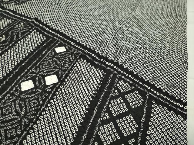 平和屋着物●訪問着 総絞り 草花文 黒地 正絹 逸品 CABB0342gh
