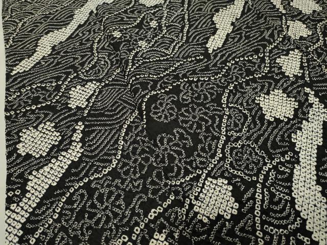 平和屋着物●上質な小紋 総絞り 立波花文 黒地 正絹 逸品 CABB0344gh
