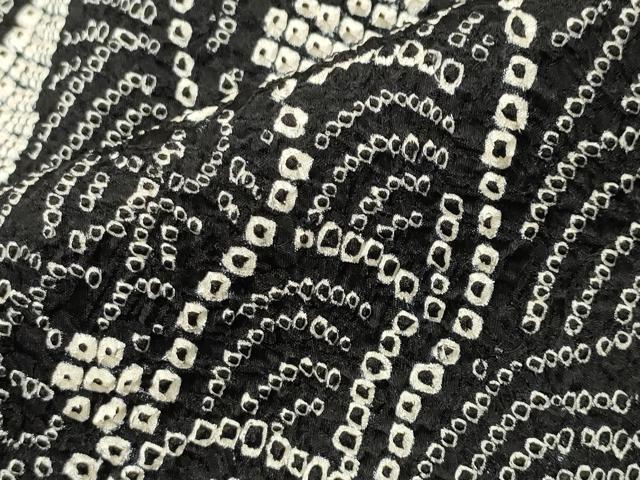 平和屋着物●上質な小紋 総絞り 立波花文 黒地 正絹 逸品 CABB0344gh