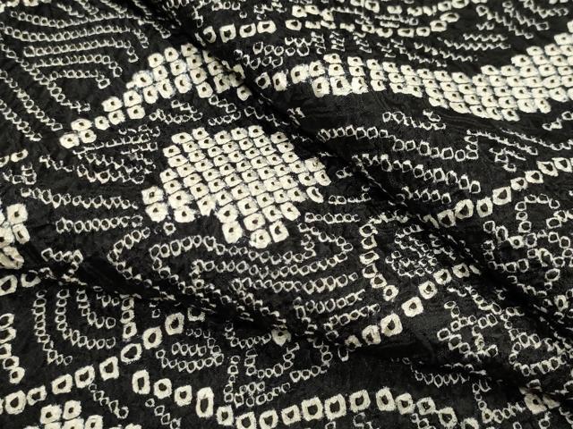 平和屋着物●上質な小紋 総絞り 立波花文 黒地 正絹 逸品 CABB0344gh