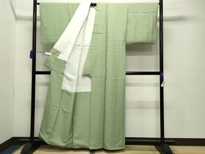平和屋着物●上質な色無地 吉祥地紋 苗色 正絹 逸品 CABB0348gh