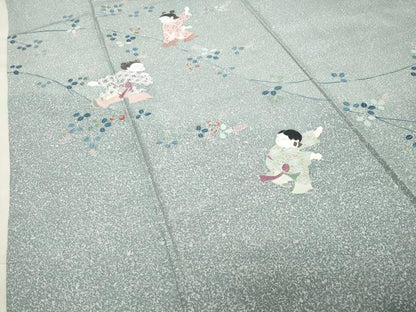 平和屋着物●訪問着 紬地 童子遊び 正絹 逸品 CABB0351gh