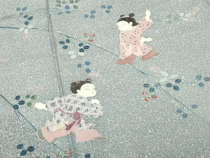 平和屋着物●訪問着 紬地 童子遊び 正絹 逸品 CABB0351gh