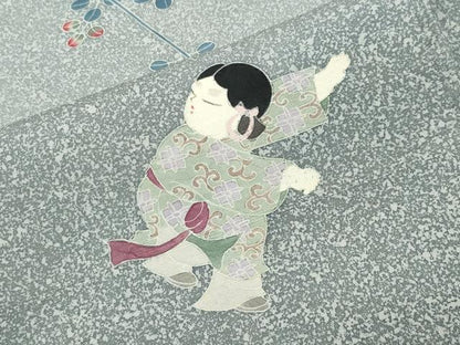 平和屋着物●訪問着 紬地 童子遊び 正絹 逸品 CABB0351gh