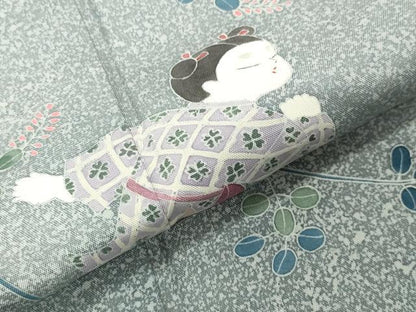 平和屋着物●訪問着 紬地 童子遊び 正絹 逸品 CABB0351gh