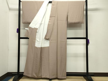 平和屋着物●上質な色無地 織部 白茶色 反端付き 正絹 逸品 CABB0369gh