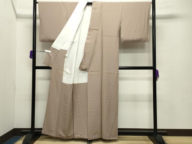 平和屋着物●上質な色無地 織部 白茶色 反端付き 正絹 逸品 CABB0369gh