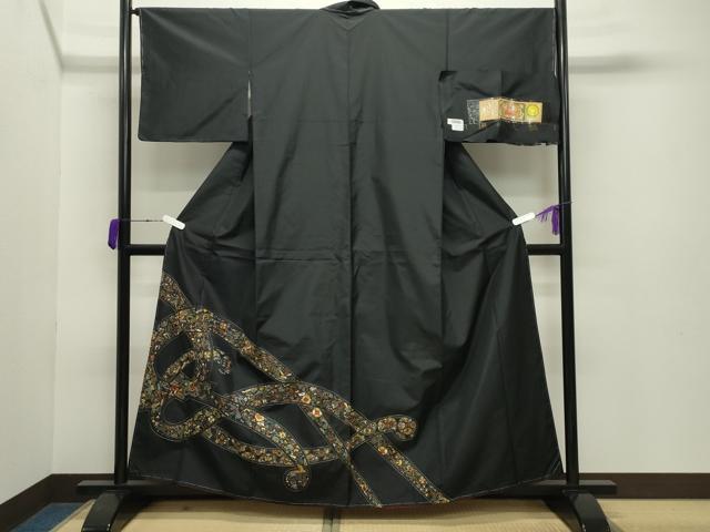 平和屋着物●中国三大刺繍スワトウ刺繍総刺繍訪問着本場縞大島紬結び紐花文金糸切子大島謹製証紙付き 正絹 逸品 未使用 CABB0370gh