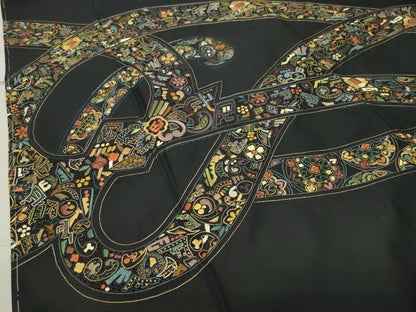 平和屋着物●中国三大刺繍スワトウ刺繍総刺繍訪問着本場縞大島紬結び紐花文金糸切子大島謹製証紙付き 正絹 逸品 未使用 CABB0370gh