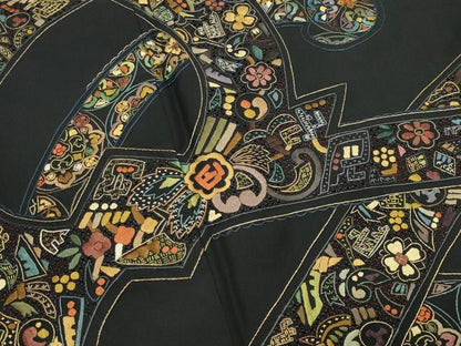 平和屋着物●中国三大刺繍スワトウ刺繍総刺繍訪問着本場縞大島紬結び紐花文金糸切子大島謹製証紙付き 正絹 逸品 未使用 CABB0370gh