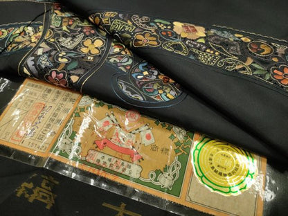 平和屋着物●中国三大刺繍スワトウ刺繍総刺繍訪問着本場縞大島紬結び紐花文金糸切子大島謹製証紙付き 正絹 逸品 未使用 CABB0370gh