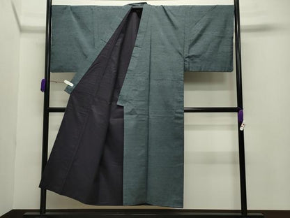 平和屋着物●男性 紬 アンサンブル 霞文 湊鼠色 正絹 逸品 CABB0372gh