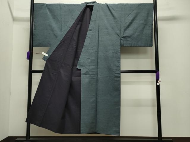 平和屋着物●男性 紬 アンサンブル 霞文 湊鼠色 正絹 逸品 CABB0372gh