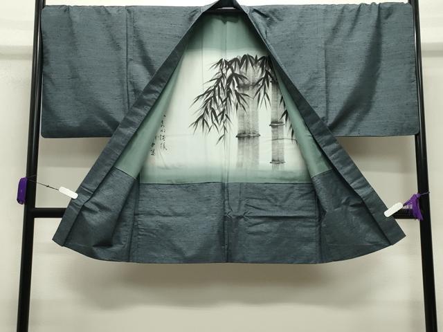 平和屋着物●男性 紬 アンサンブル 霞文 湊鼠色 正絹 逸品 CABB0372gh