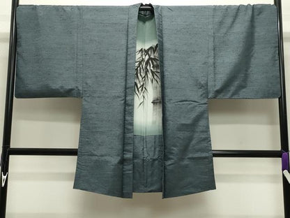 平和屋着物●男性 紬 アンサンブル 霞文 湊鼠色 正絹 逸品 CABB0372gh