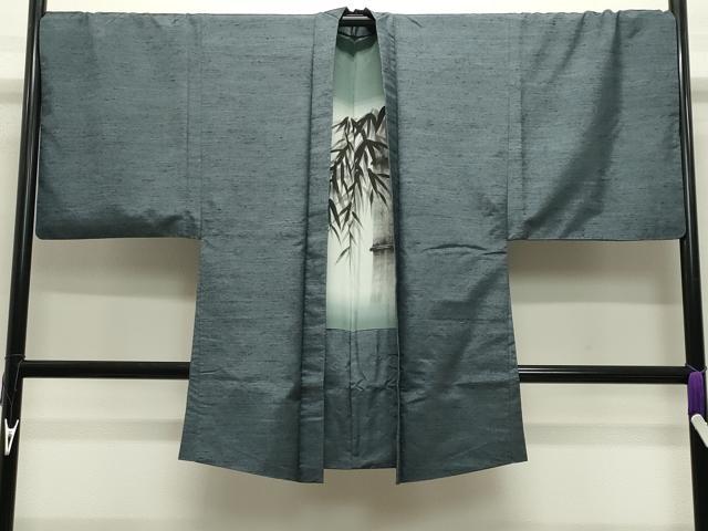 平和屋着物●男性 紬 アンサンブル 霞文 湊鼠色 正絹 逸品 CABB0372gh