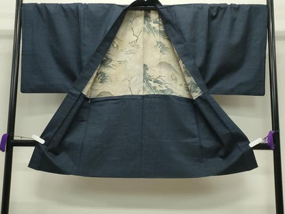 平和屋着物●男性 紬 アンサンブル 霞文 褐返色 キングサイズ 正絹 逸品 CABB0374gh