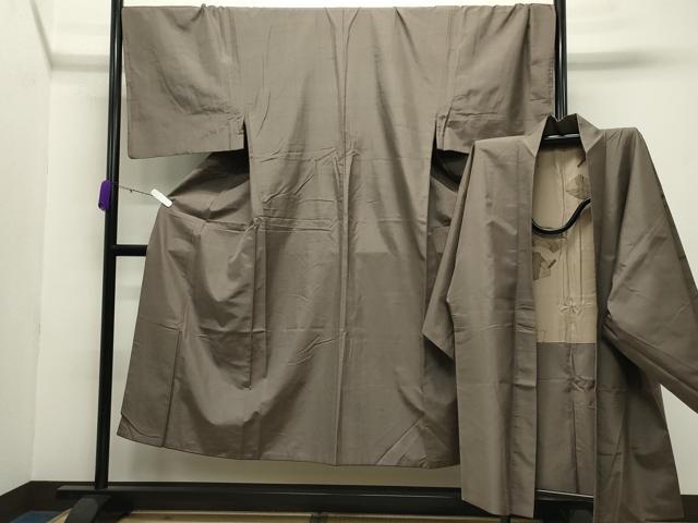 平和屋着物●男性 紬 アンサンブル 生壁色 正絹 逸品 CABB0376gh