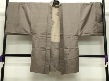 平和屋着物●男性 紬 アンサンブル 生壁色 正絹 逸品 CABB0376gh