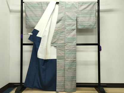 平和屋着物●上田紬 横段文 証紙付き 正絹 逸品 CABB0379gh