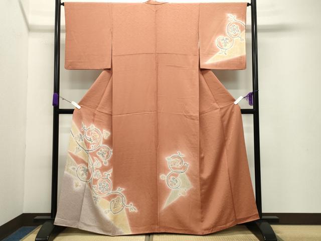 平和屋着物●訪問着 花唐草文 暈し染め 金彩 反端付き 正絹 逸品 CABB0380gh