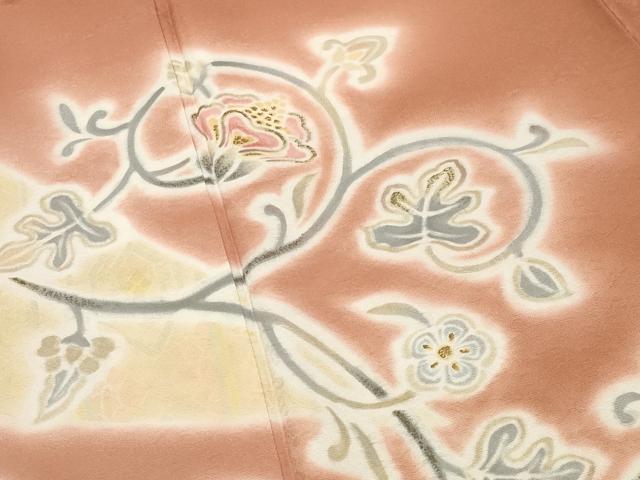平和屋着物●訪問着 花唐草文 暈し染め 金彩 反端付き 正絹 逸品 CABB0380gh