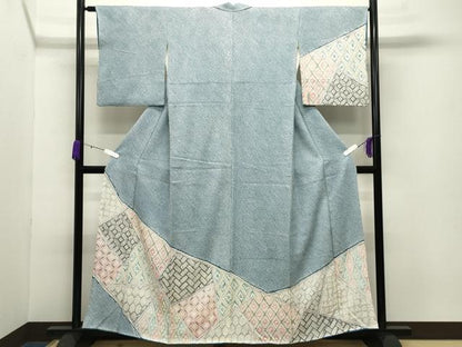 平和屋着物●訪問着 総絞り 切嵌吉祥花文 正絹 逸品 CABB0384gh