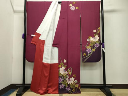 平和屋着物●豪華振袖 舞花文 暈し染め 金彩 正絹 逸品 CABB0386gh