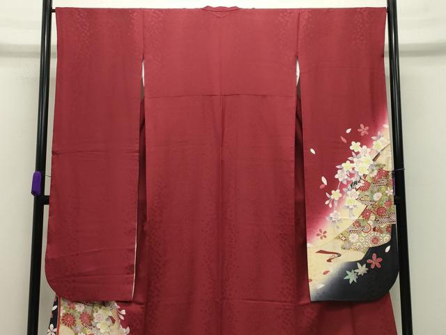 平和屋着物●豪華振袖 駒刺繍 宝尽くし舞桜文 暈し染め 金彩 京都きもの友禅扱い 正絹 逸品 CABB0387gh
