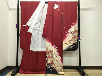 平和屋着物●豪華振袖 駒刺繍 宝尽くし舞桜文 暈し染め 金彩 京都きもの友禅扱い 正絹 逸品 CABB0387gh