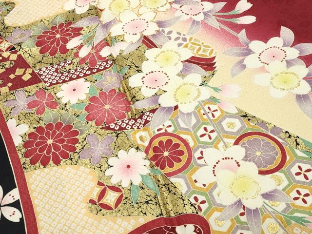 平和屋着物●豪華振袖 駒刺繍 宝尽くし舞桜文 暈し染め 金彩 京都きもの友禅扱い 正絹 逸品 CABB0387gh