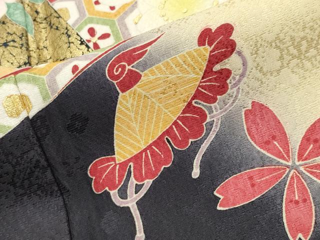 平和屋着物●豪華振袖 駒刺繍 宝尽くし舞桜文 暈し染め 金彩 京都きもの友禅扱い 正絹 逸品 CABB0387gh