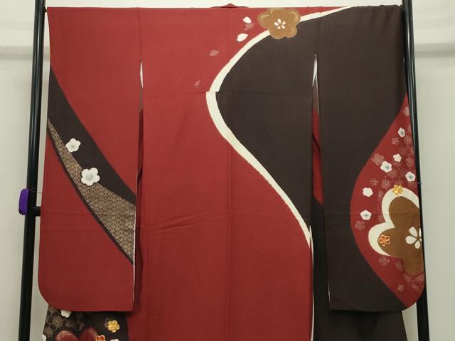 平和屋着物●豪華振袖 駒刺繍 舞梅文 金彩 正絹 逸品 CABB0391gh