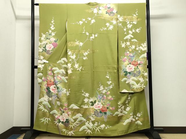 平和屋着物●豪華振袖 花籠文 暈し染め 金彩 正絹 逸品 CABB0392gh
