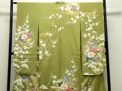 平和屋着物●豪華振袖 花籠文 暈し染め 金彩 正絹 逸品 CABB0392gh
