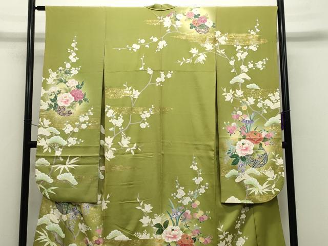 平和屋着物●豪華振袖 花籠文 暈し染め 金彩 正絹 逸品 CABB0392gh