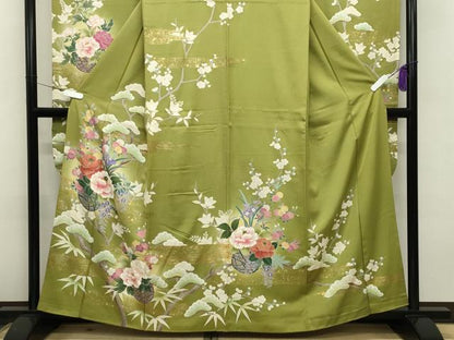 平和屋着物●豪華振袖 花籠文 暈し染め 金彩 正絹 逸品 CABB0392gh