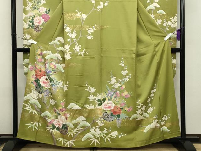 平和屋着物●豪華振袖 花籠文 暈し染め 金彩 正絹 逸品 CABB0392gh