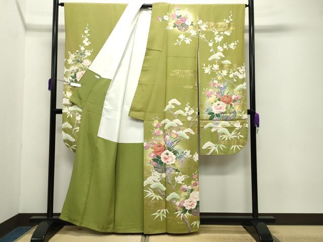 平和屋着物●豪華振袖 花籠文 暈し染め 金彩 正絹 逸品 CABB0392gh