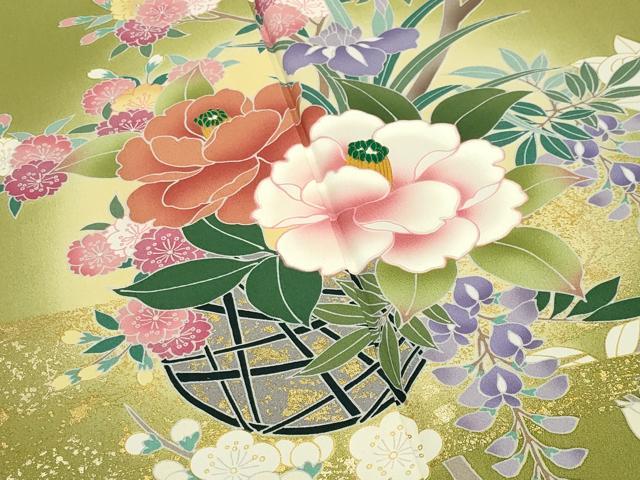 平和屋着物●豪華振袖 花籠文 暈し染め 金彩 正絹 逸品 CABB0392gh