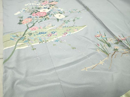 平和屋着物●加賀友禅作家 岡本幸治 訪問着 四季の花 反端付き 仮絵羽 正絹 逸品 未使用 CABB0396gh