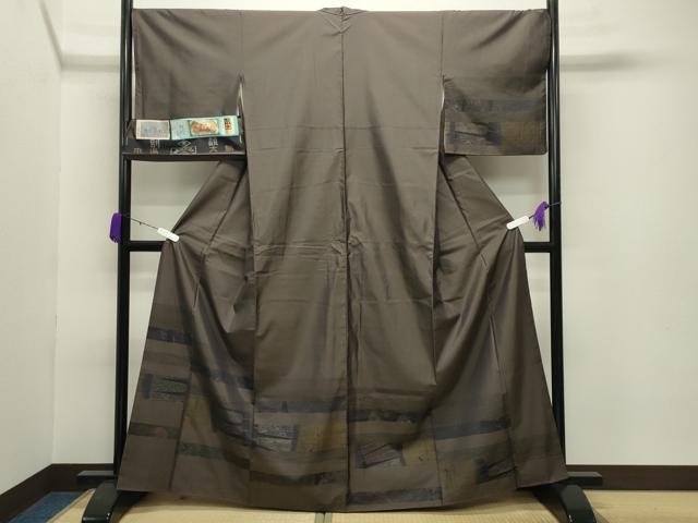 平和屋着物●訪問着　本場染大島紬　吉祥文　正絹　逸品　CABC6824yc 平和屋着物○訪問着 本場大島紬 屋久杉染 吉祥花文 くぼた謹製