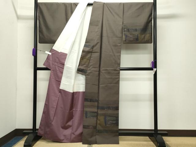 平和屋着物●訪問着　本場染大島紬　吉祥文　正絹　逸品　CABC6824yc 平和屋着物○訪問着 本場大島紬 屋久杉染 吉祥花文 くぼた謹製