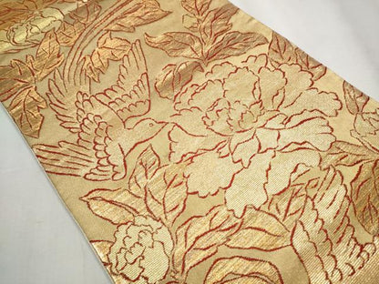 平和屋着物●龍村美術織物　龍村製　六通柄袋帯　花鳥苑錦　金糸　正絹　逸品　CABB0401hy