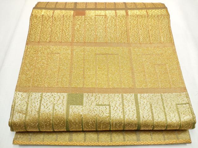 平和屋着物●両面　全通柄袋帯　東照宮　鳳凰草花色紙文　純金　正絹　逸品　CABB0403hy