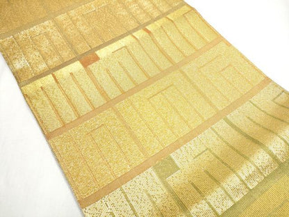 平和屋着物●両面　全通柄袋帯　東照宮　鳳凰草花色紙文　純金　正絹　逸品　CABB0403hy