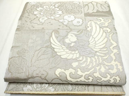 平和屋着物●両面　全通柄袋帯　東照宮　鳳凰草花色紙文　純金　正絹　逸品　CABB0403hy