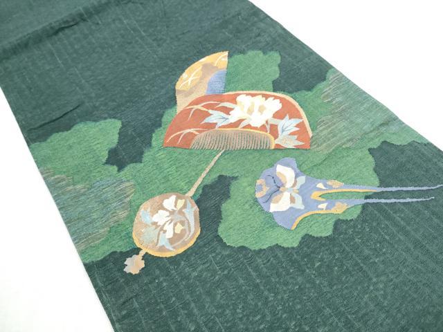 平和屋着物▽スリーシーズン 春夏秋 太鼓柄袋帯 すくい織 櫛 簪 花蝶文 金糸 正絹 逸品 CABB0410hy