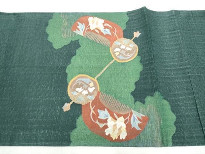 平和屋着物▽スリーシーズン 春夏秋 太鼓柄袋帯 すくい織 櫛 簪 花蝶文 金糸 正絹 逸品 CABB0410hy