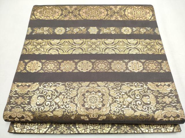 平和屋着物●西陣織　陰山織物謹製　箔屋清兵衛　六通柄袋帯　正倉院天平錦間道　金糸　正絹　逸品　CABB0414hy 平和屋着物○西陣織 陰山織物謹製 箔屋清兵衛 六通柄袋帯